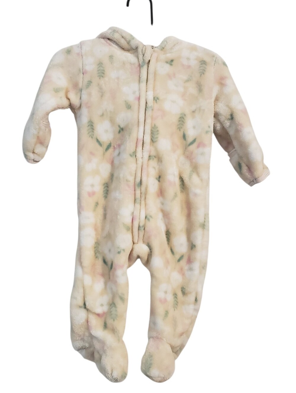 PENELOPE MACK Baby Girls Cream Floral Fleece Hooded Bunting One Piece Size 3-6mo